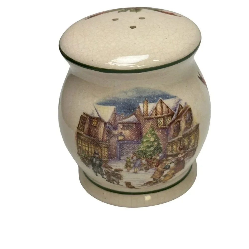Stoneware CIB Dickens Winter Scene Salt Pepper Shakers Christmas Holidays
